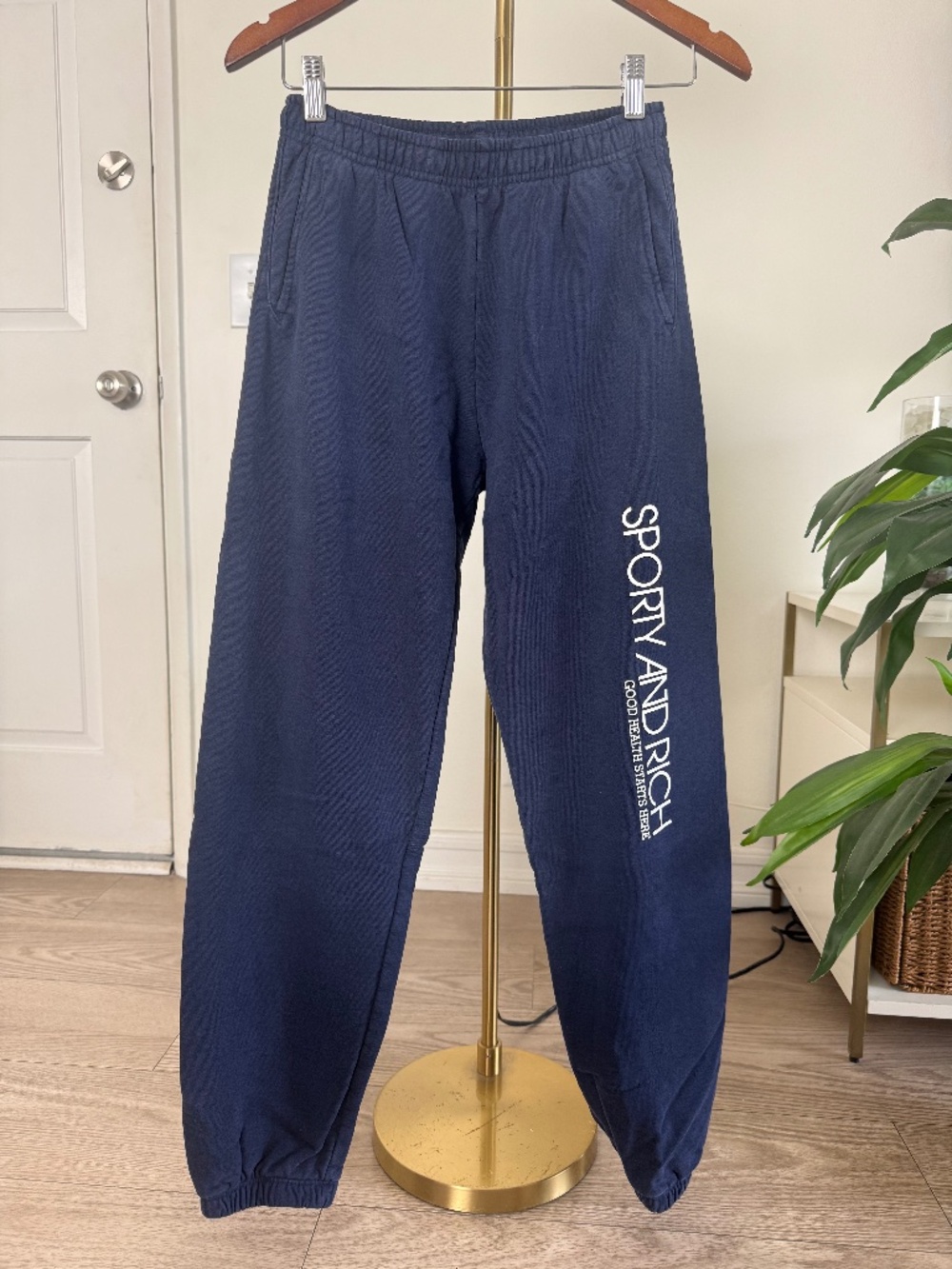 Sporty & Rich "Good Health Starts Here" Sweatpants Navy XS